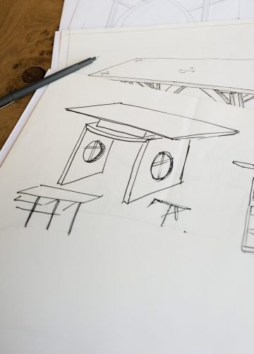 Close up of design drawings for furniture, a table.